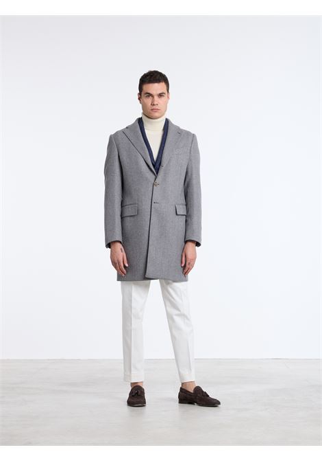 SINGLE-BREASTED WOOL/CASHMERE HERRINGBONE COAT - GREY - LUIGI